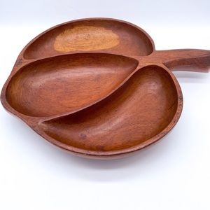 Wooden Divided Leaf Dish Vintage